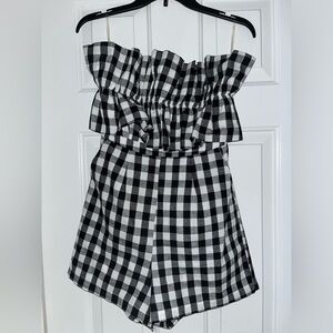 Black-and-white gingham romper, size small